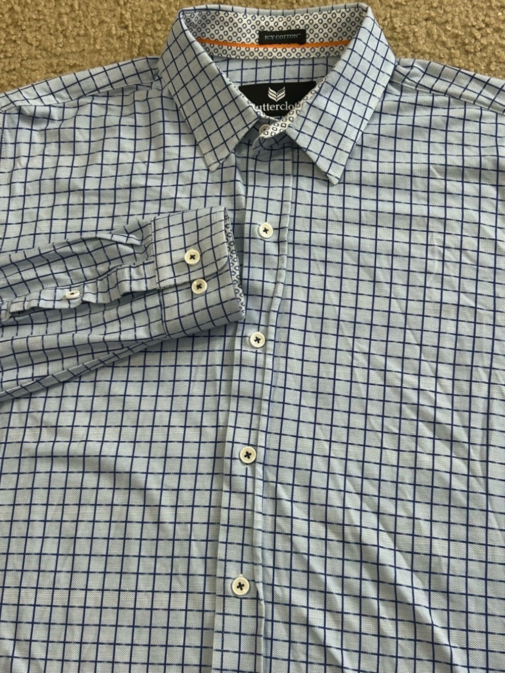 Butter Cloth Icy Cotton Mens Medium Blue Check Regular Fit Button Up L/S Shirt